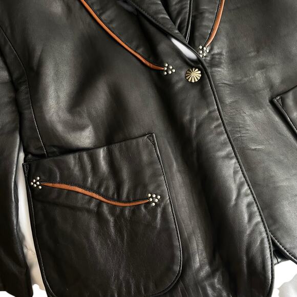 Freedom Black Leather Blazer Jacket Western Rodeo Womens Small - Picture 3 of 8